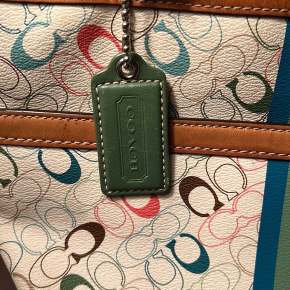 COACH  MULTICOLOR CHELSEA HERITAGE STRIPED SIGNATURE TOTE - Picture 4 of 17